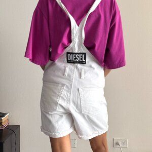 Diesel White Denim Overall Shorts - Size S